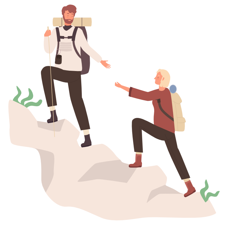 Illustration of a hiking couple climbing