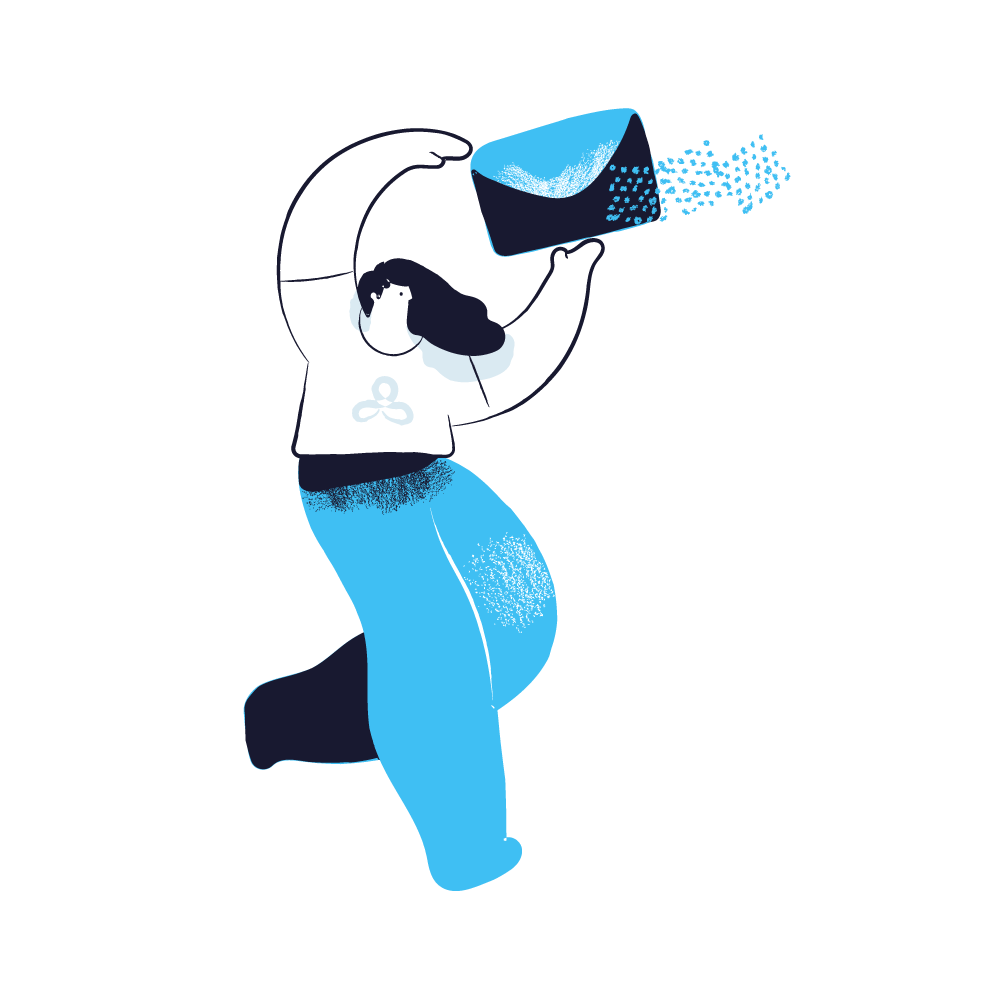 Illustration of a woman tossing an envelope into the air